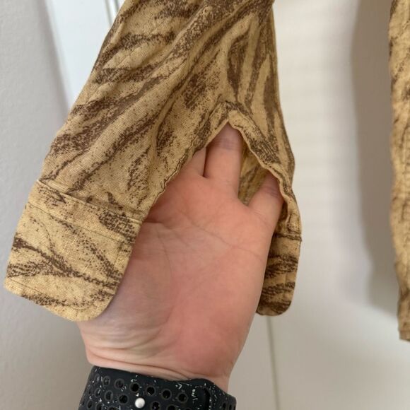 Lauren Ralph Lauren Linen Shirt Womens Sz M Tan Chevron Button Up Preppy Career - Picture 4 of 10